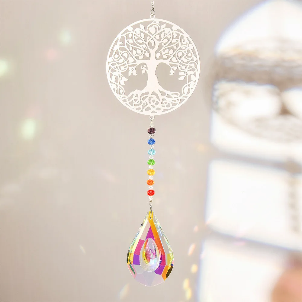 Crystal Suncatcher Wind Chimes Sun Catcher to Hang Hanging Glass Prisms Tree of Life Wind Pendants for Yard Garden Decorations