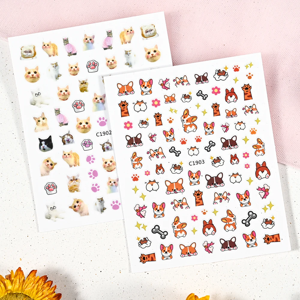 Lovely Cat 3D Nail Art Sticker Cartoon Corgi Shiba Inu Nail Decals DIY Slider for Nail Art Decoration Manicure Accessories