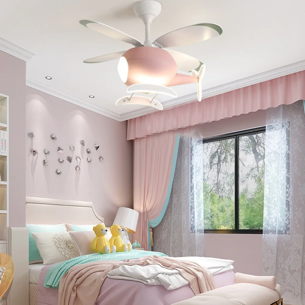 Creative children's room ceiling fan light minimalist helicopter ceiling fan with LED light cartoon baby room decorative light