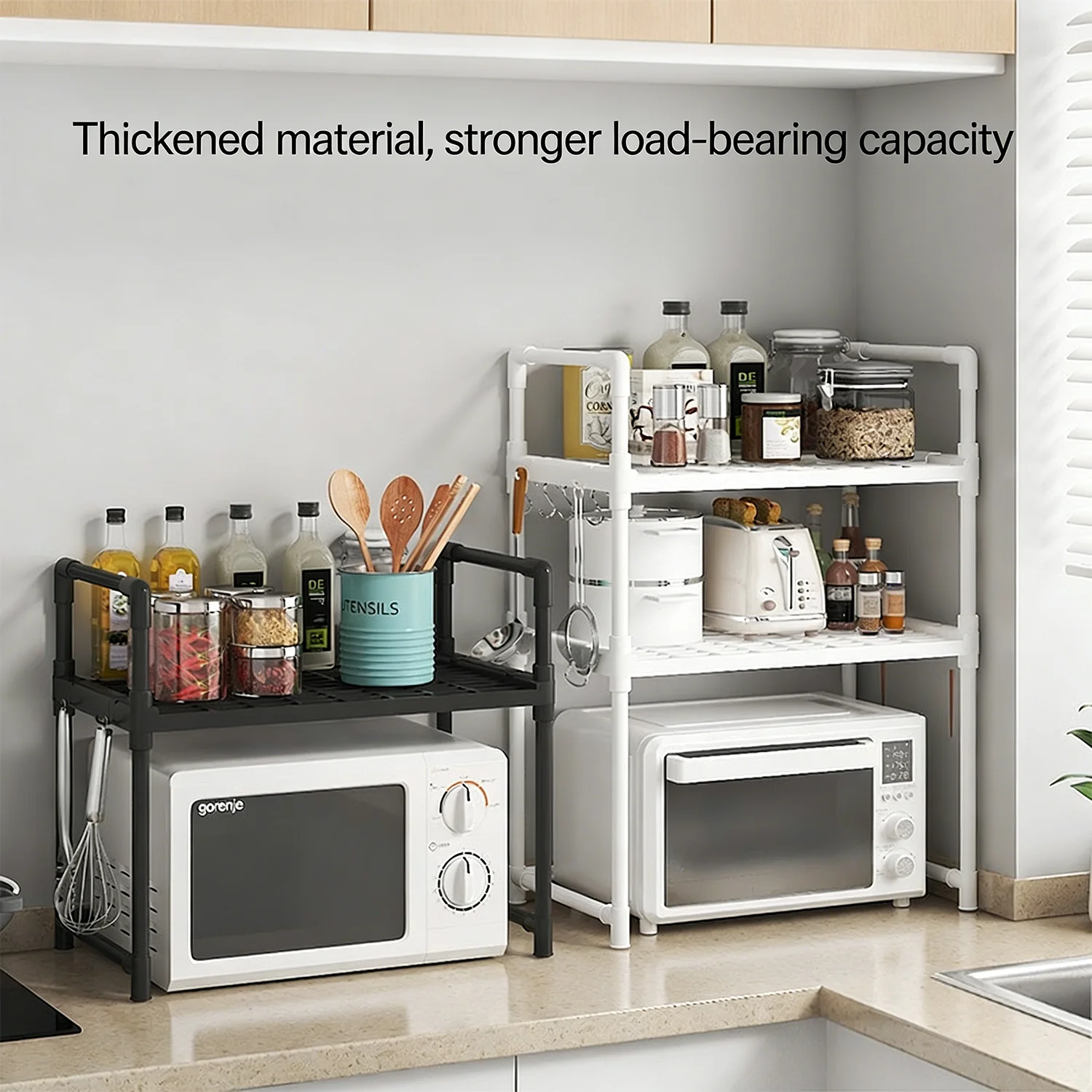 

Стеллаж для хранения кухни Полка на кухню Полка для микроволновой печи Полка-органайзер для приправ Простые полки для уборки на столешнице с Крюком