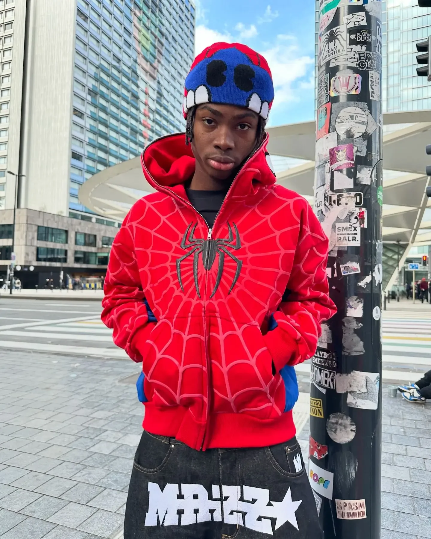 Gothic Red Spider Print Hooded Cardigan Full Zip Up Loose Men Women Hip Hop Hoodie Jacket Y2k Street America Classics Sweatshirt