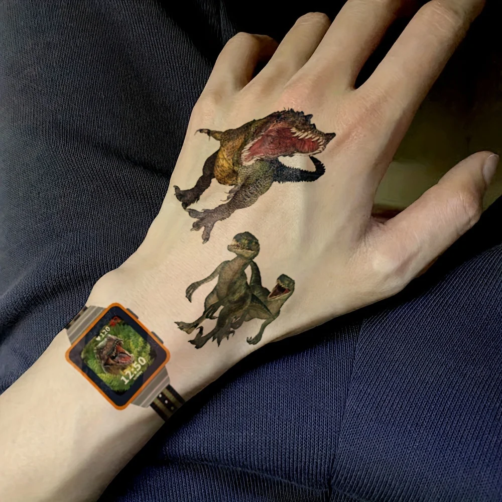 12 Sheets 3D Dinosaur Temporary Tattoos Dino Waterproof Realistic T-Rex Tattoo Stickers For Boys Girls Birthday Party Favors