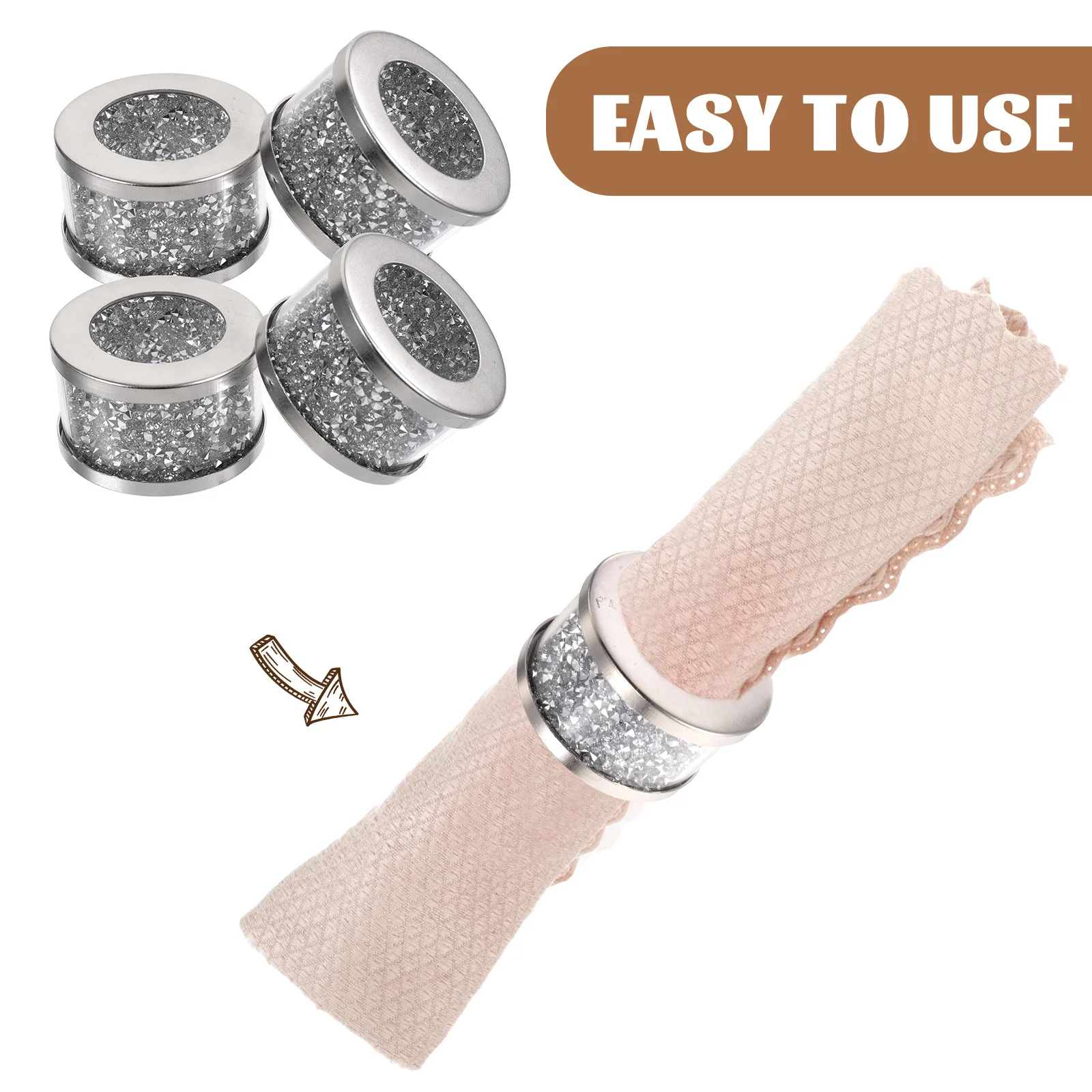 

4Pcs Napkin Rings Crystal Diamond Decorative Buckles for Table Setting Party Banquet Napkin Holders Serviette Rings Splints