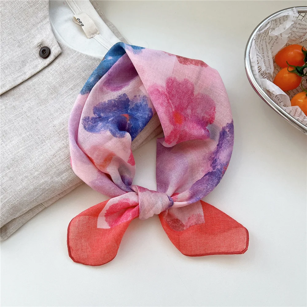 Square Scarf Linen Cotton Breathable Retro Korean Style Women Headband Neckerchief Multifunctional Wrap Daily Wear
