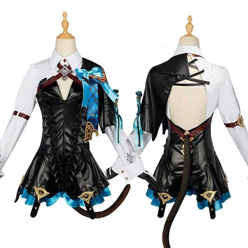MN1 Anime Game Genshin Impact Cosplay Costume Lyney Lynette Magician Leather Uniform Dress Wig Full Set Carnival Party Chris9*Jy