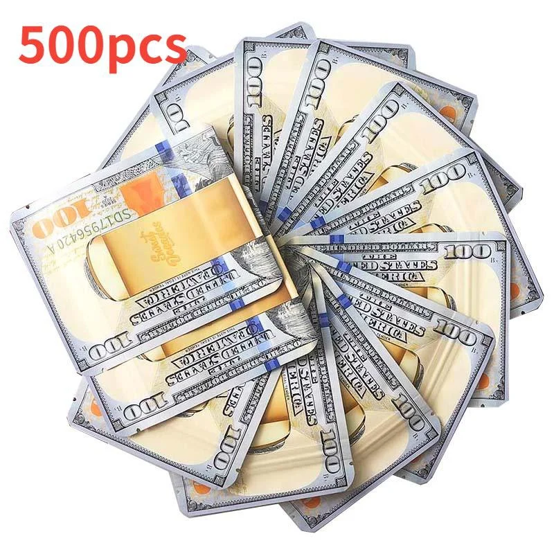 500 Pcs 3.5G 100 USA Dollar Mylar Resealable Self Sealing Bags Smell-proof Stand-up Empty Packaging Pouch 10.2x12.5cm