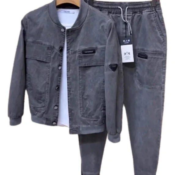 

Faionable Slim Fit Men's Baseball Collar Jaet Set Autumn Winter New Arrival Comfortable High-End Feeling Trendy Two-Piece...