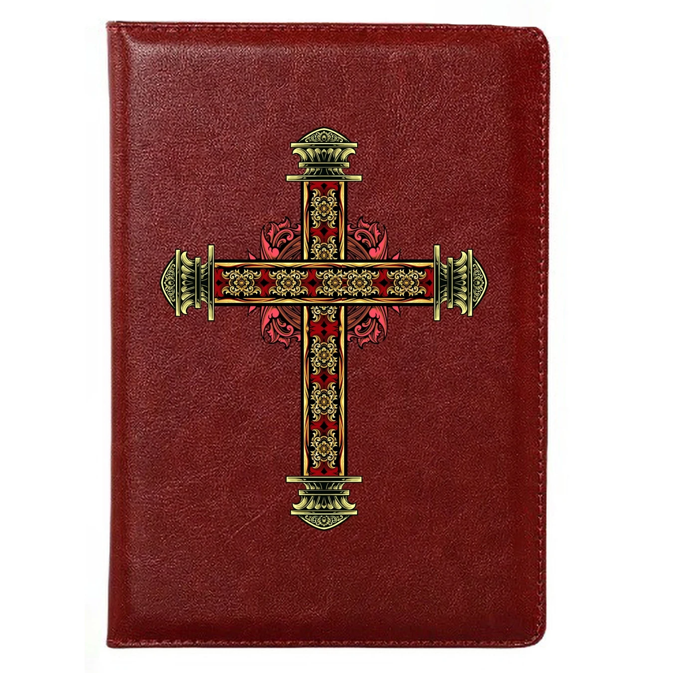 Vintage Pattern Cross PU Leather Notebook Personalized Soft Cover Bookmark Gift Journal for Study Business Office Meeting