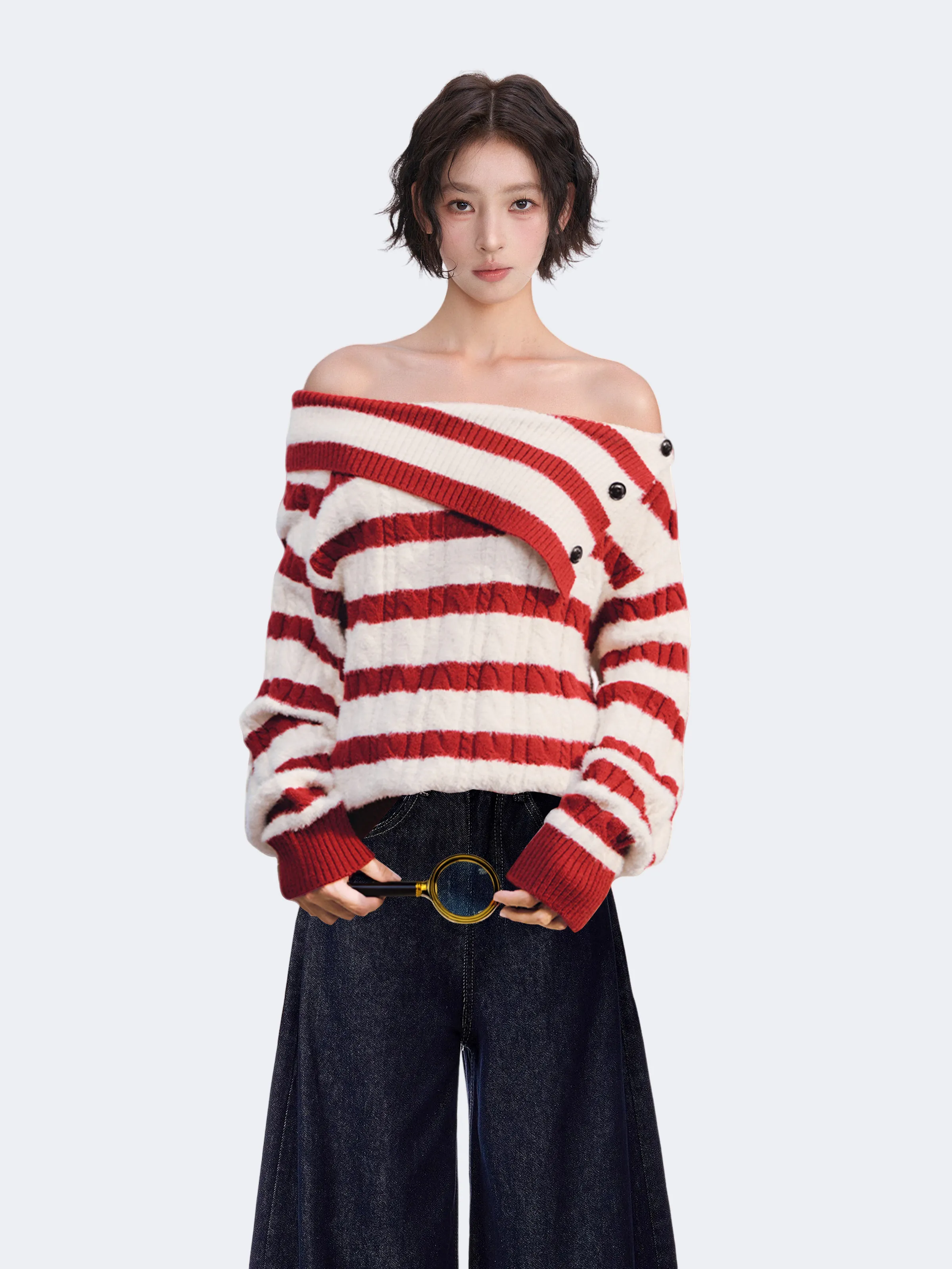 Women Gothic Pullover Sweater Harajuku Aesthetic Y2k Long Sleeves Slash Neck Knitted Sweaters Vintage 2000s Clothes Autumn