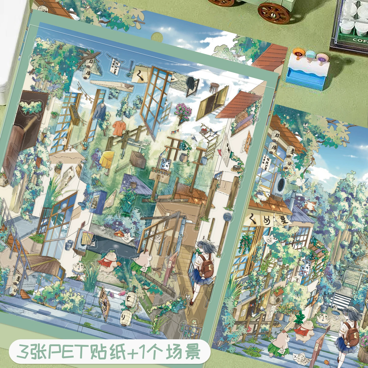 1 Set Summer Forest Town 3D street view Landscape Sticker DIY Cabin Scene Festival Gift Stickers view 4