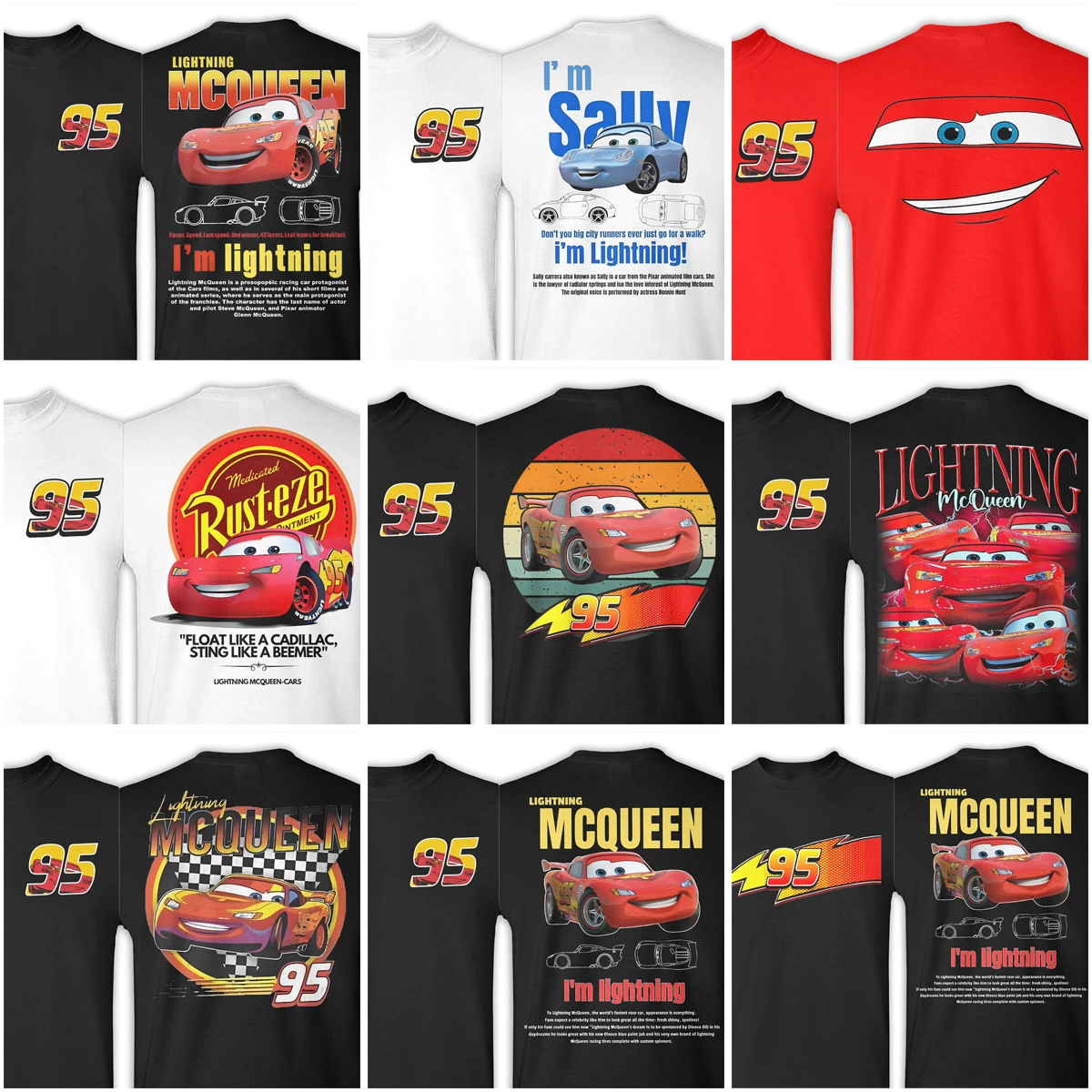 Cars 3 Lightning Mcqueen and Sally Go 95 T Shirt Men Cotton Tops Novelty  Crewneck Short Sleeve Double-sided Printed