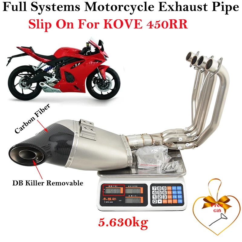 Full Systems For KOVE 450RR 2023 2024 Motorcycle Exhaust Front Mid Link Pipe Silencer Escape Carbon Fiber Tail Muffler DB Killer