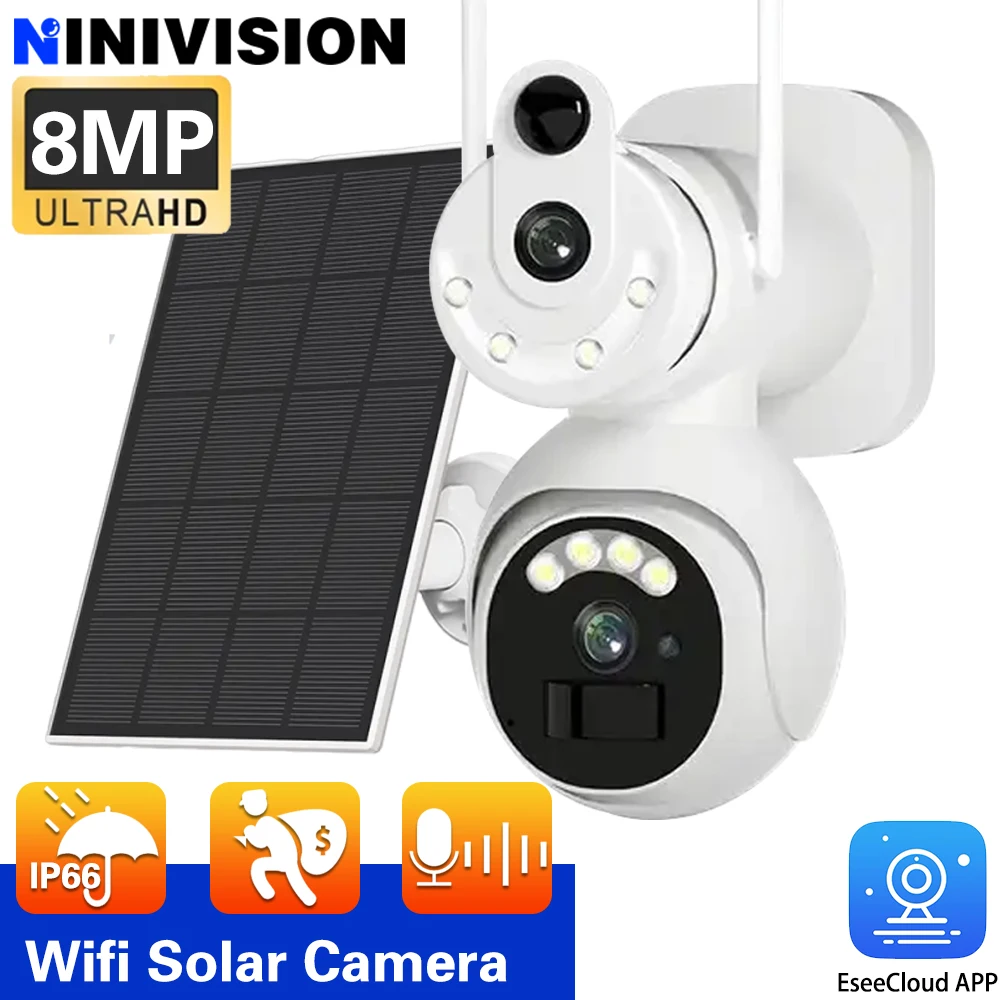 

EseeCloud WiFi Camera PIR Auto Tracking Outdoor 8MP Dual Len 4K Dual Screen PTZ Camera Wireless Low Power Battery Security Cam