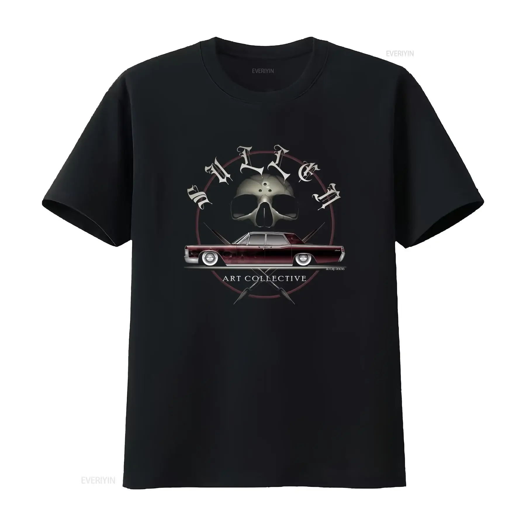 Camiseta negra Sullen 68 Lincoln Standard para hombre, diseño colectivo de arte automotriz con calavera BK, estilo vintage lavado, suave, para uso diario