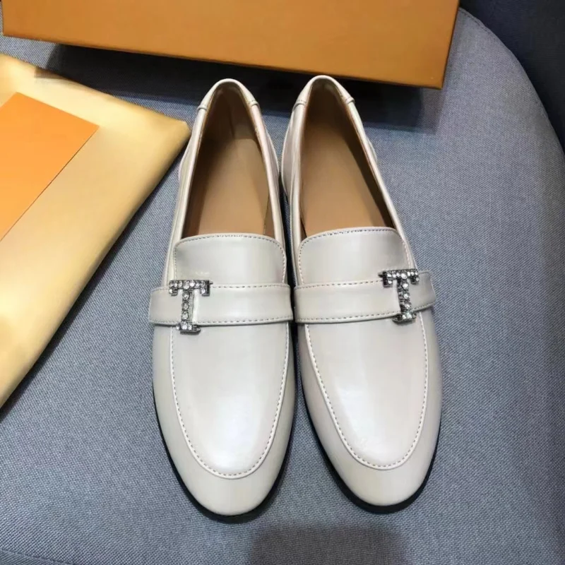 2024 New High Quality Luxury Flat Loafers Metal Buckle Round Head Half Drag Comfortable Retro British Style Women's Shoes