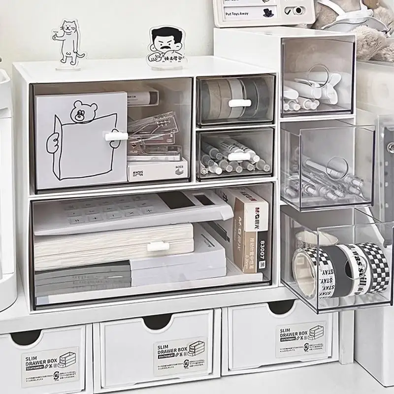 

Acrylic Desktop Organizer Box Drawer Style Cosmetic Supply Storage Rack Office Stationery Jewelry Box Simple Design Plastic M...