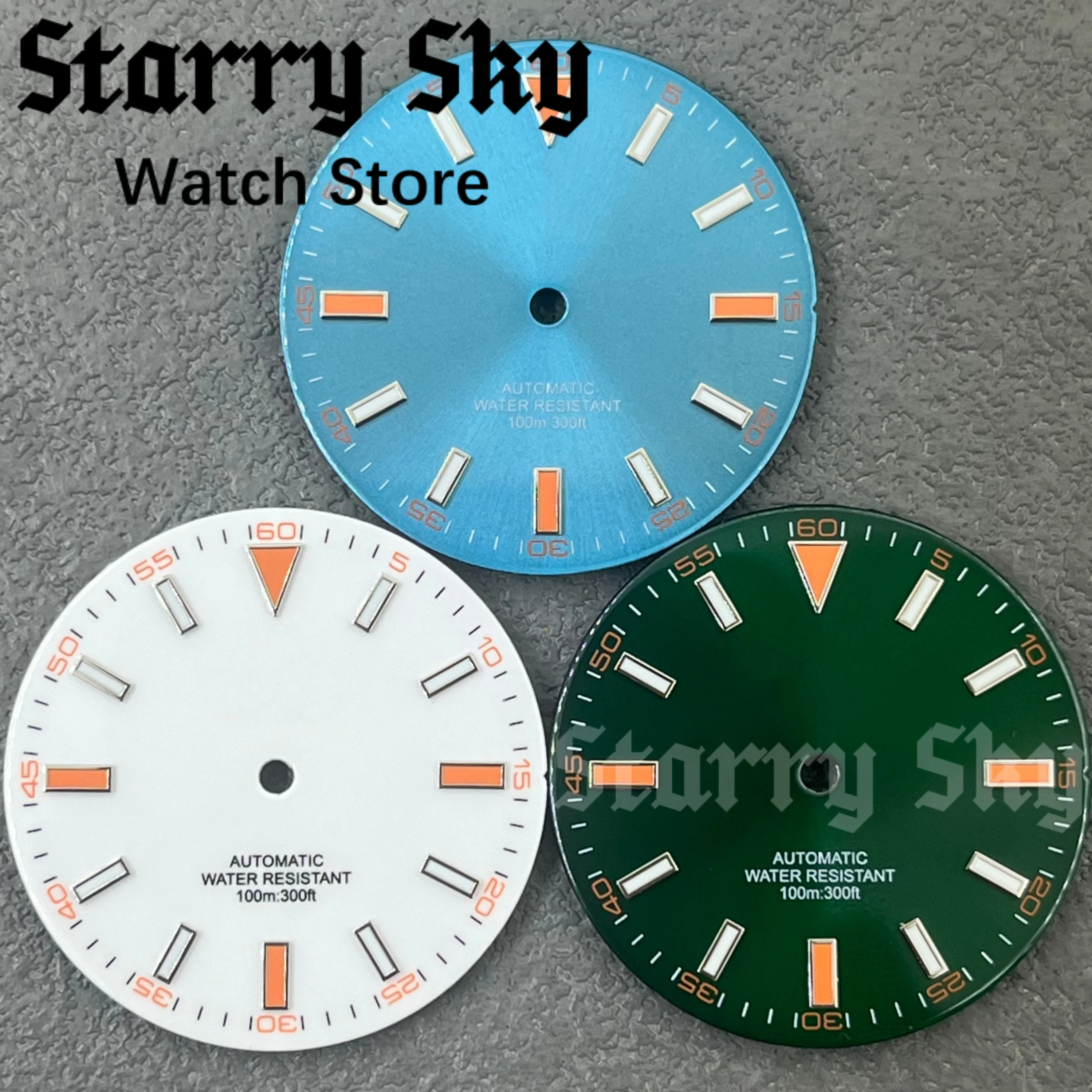 Starry Sky 32mm White/Blue/Green Watch Dial With Green Luminous Watch Parts Fits All Series Automatic Movement Watch Accessories