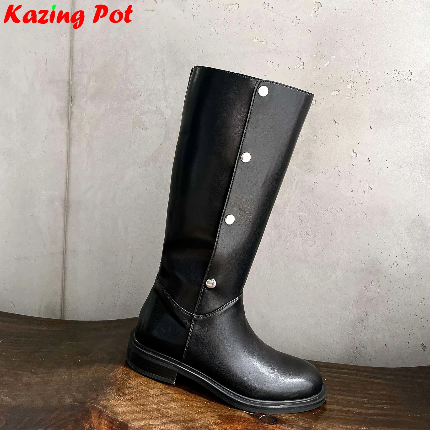 Cow Skin Flock Round Toe Thigh High Riding Boots Dating Warm Winter Shoes Low Heels Brand Casual Luxury Women Knee-high Boots