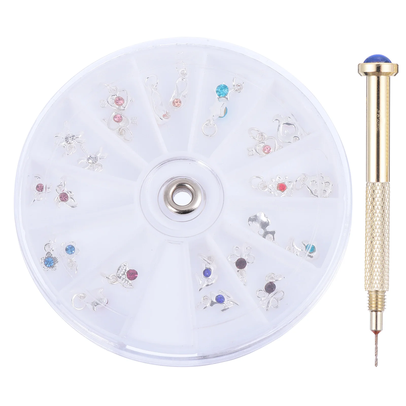 

24 Pcs Nail Piercing Drill Dangle Charm Bits Hole Punch Alloy Pendant Jewels