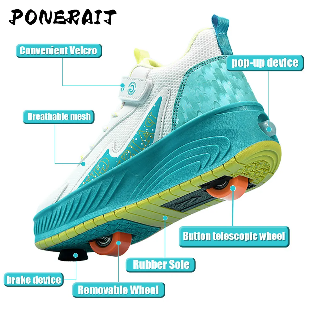 New Women's 2-Wheel Roller Skates Shoes Fashion Girls Sneakers With Wheels Dual-Purpose Roller Skating Casual Shoes Best Gift