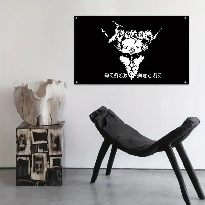 1PC Heavy Metal Theme Flag, Black & White Gothic Devil Horn Design, Suitable for Home, Garage, Party & Event Decoration