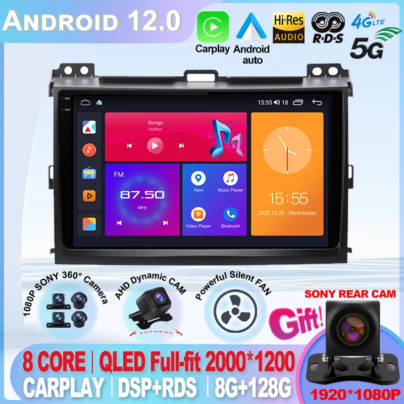 For Toyota Land Cruiser Prado 120 LC120 DSP 4G GPS Car Radio Multimedia Video Player Autoradio Android Navigation GX470 DVD 2Din