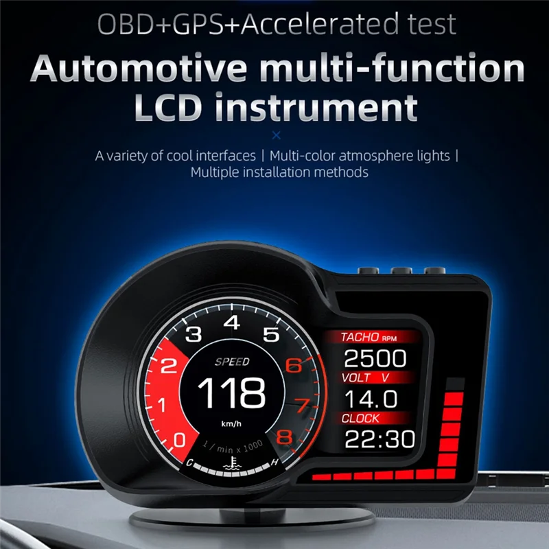 

Portable F15 Car Hud Heads Up Flat Screen Display Car Obd Lcd Inspection Dashboard Speedometer Display Parts Accessories