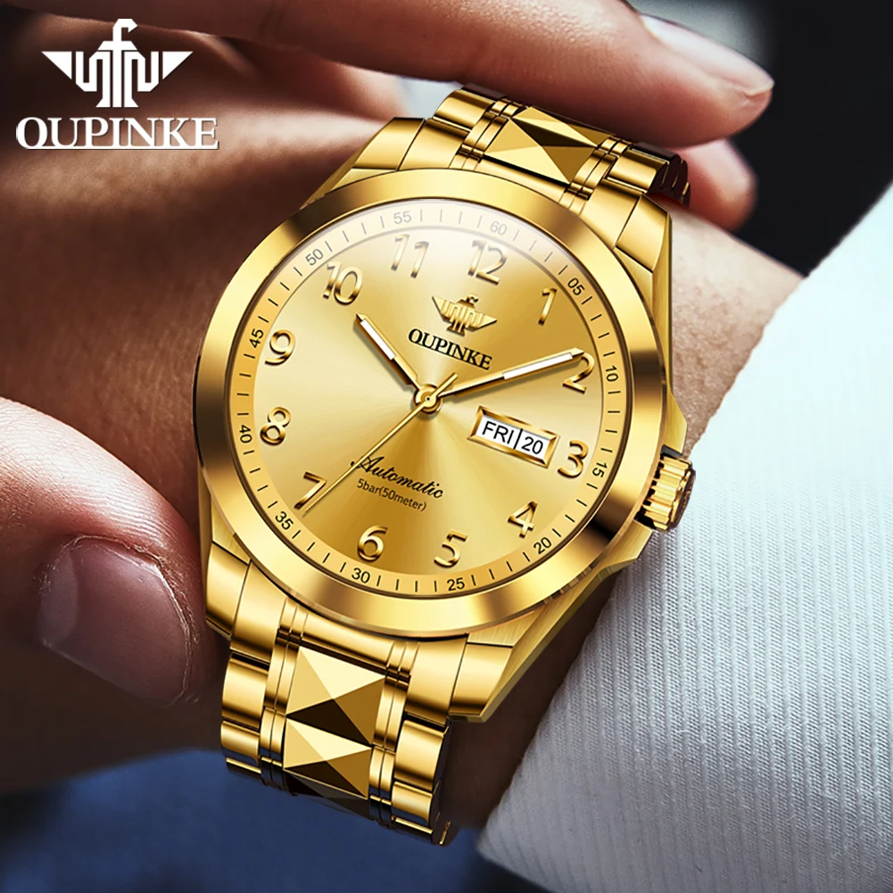 OUPINKE 3228 Men Watch Luxury Brand Japanese Automatic Mechanical Watch Gold Digital Scale Calendar Men Watch Reloj Hombre ﻿