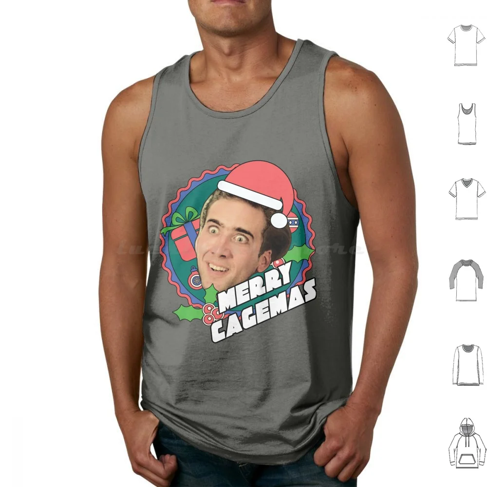 Merry Cagemas Nicolas Cage Christmas Tank Tops Print Cotton Meme Nicholas Rage Face Off Con Air Mandy Funny Ugly