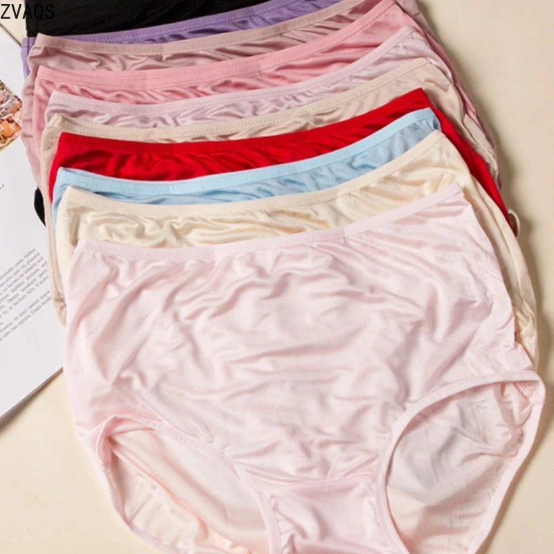 100% Silk high-waisted Underwear for women, seamless, breathable, soft, pure Silk knitted small triangle, thin, large size,3XL
