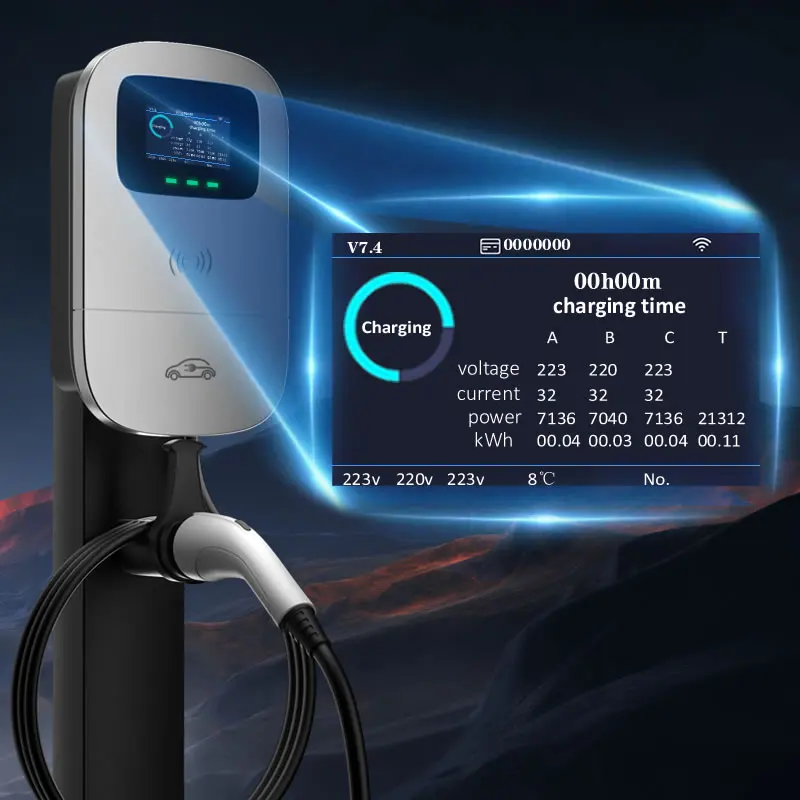 JIGU Type2 Electric Vehicle Charging Station 3 Phase 380V Type 2 EV Charger Charger APP WIFI 22KW Wallbox 5 meters Electric Car