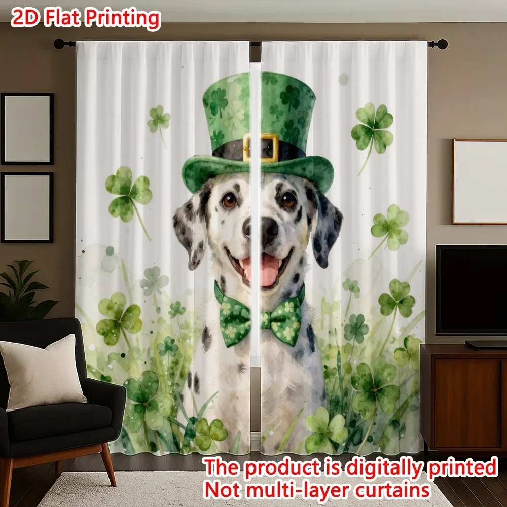 

2 шт. шторы с акварельным рисунком собаки в пятнах кошачьего цвета ко Дню святого Патрика — современный художественный стиль, подходят для всех комнат, всесезонные декоративные шторы