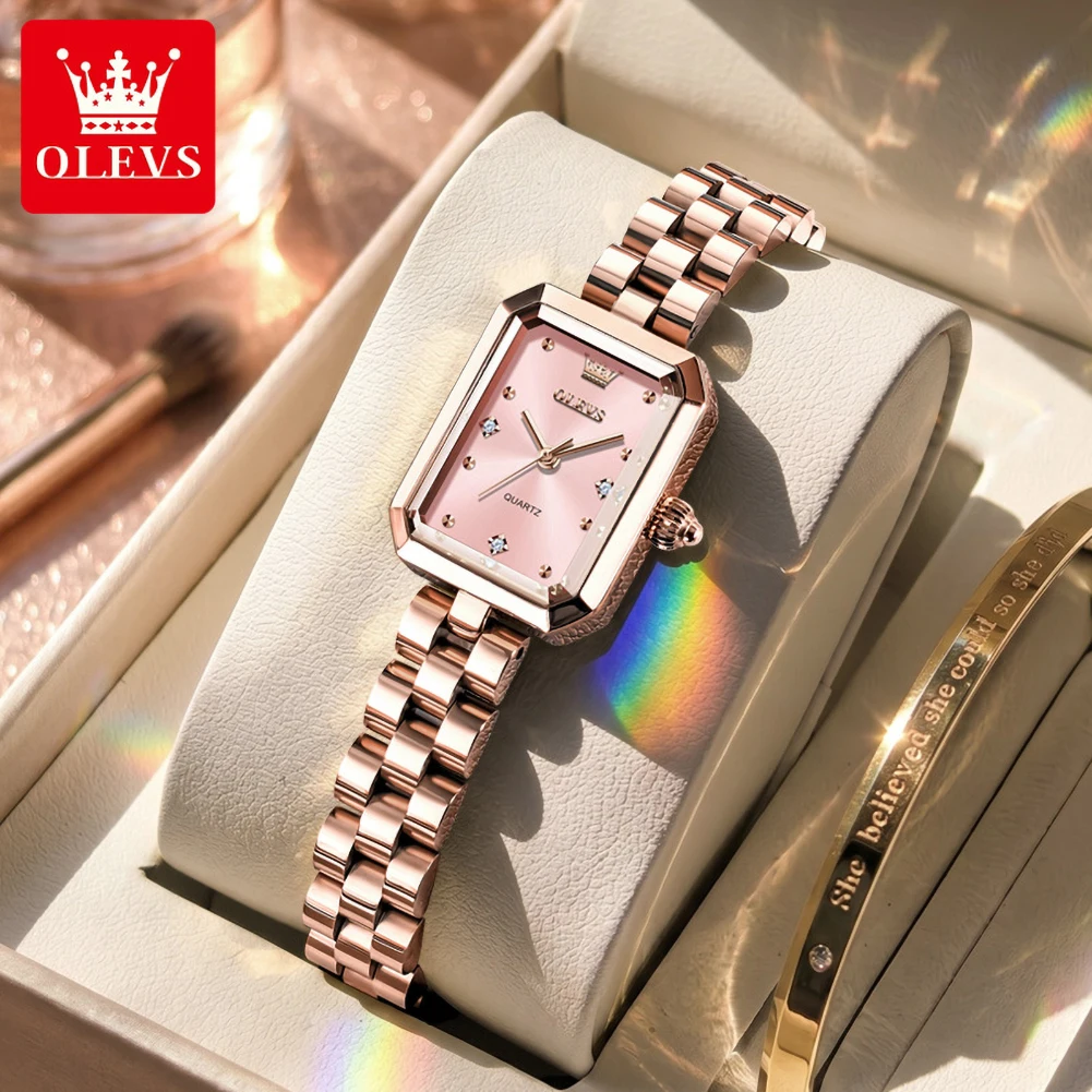 OLEVS 5690 Original Brand Genuine Square Dial Ladies Watch Quartz Watch Small Square Watch Waterproof Exquisite Business