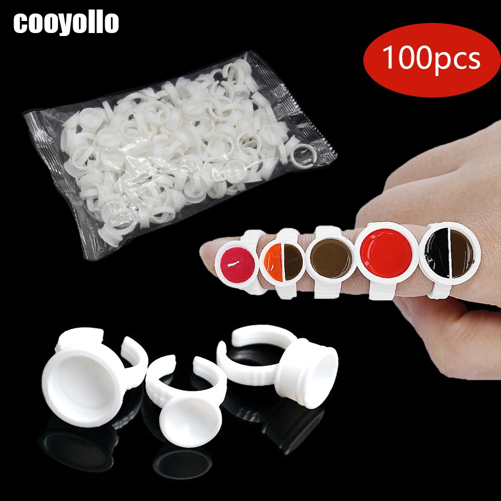 100pc Tattoo Ink Rings Cup Silicone Pigment Holder Permanent Makeup Divider Container For Microblading Eyebrow Eyelash Extension