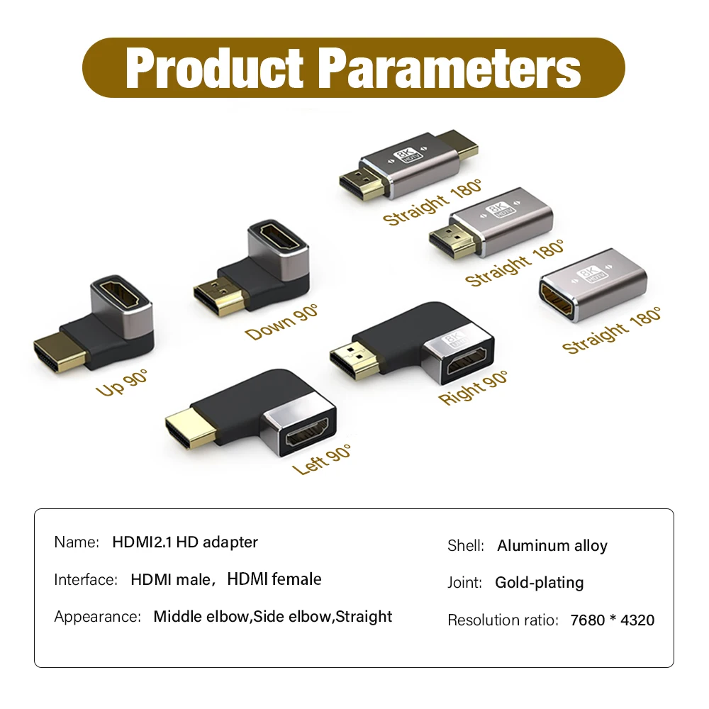 TV 스틱 PS4 PS5 Xbox PC 노트북용 HDMI 2.1 케이블 어댑터, 90 도 직각 암수 커넥터, 4K 8K HDMI 익스텐더