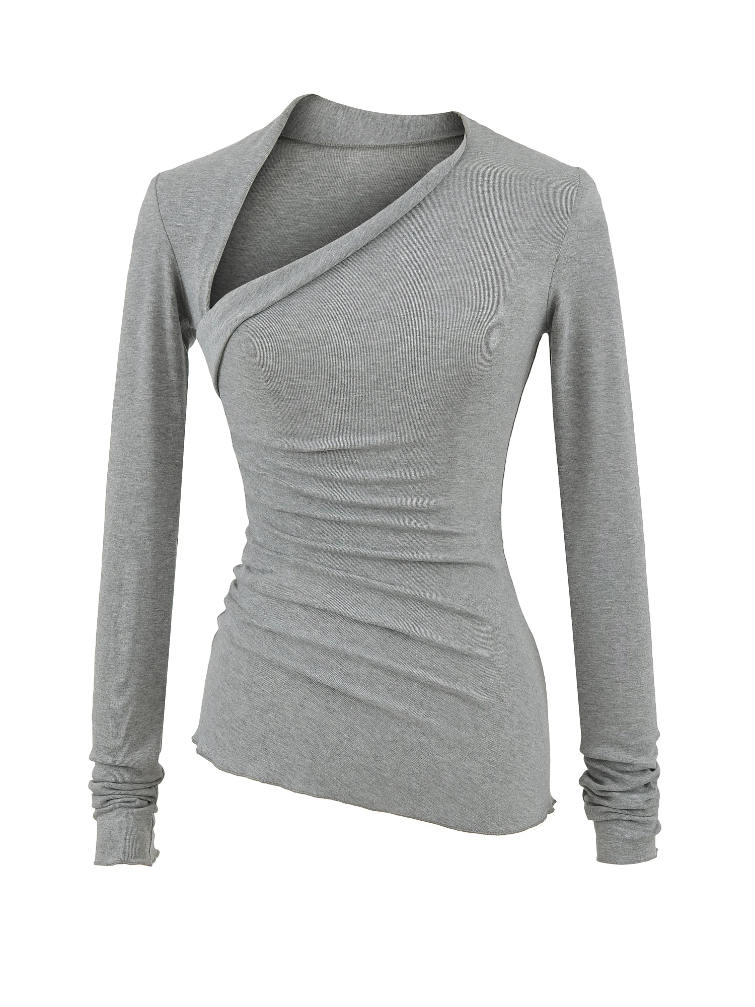 

American Sle Slim Fit Long Sve T-irt Women's Design Sensation Elastic Waist Slant Collar Top Casual Faion