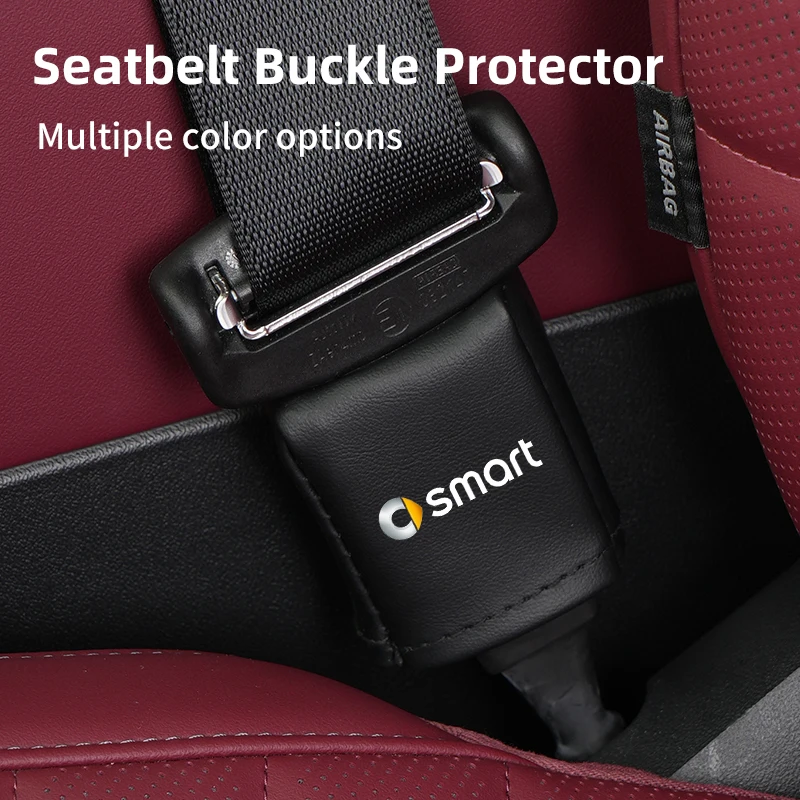 Car Front Fully Wrapped Leather Seatbelt Base Cover Buckle Protector For Smart Fortwo 451 450 453 Forfour EQ Cabrio Crossblade