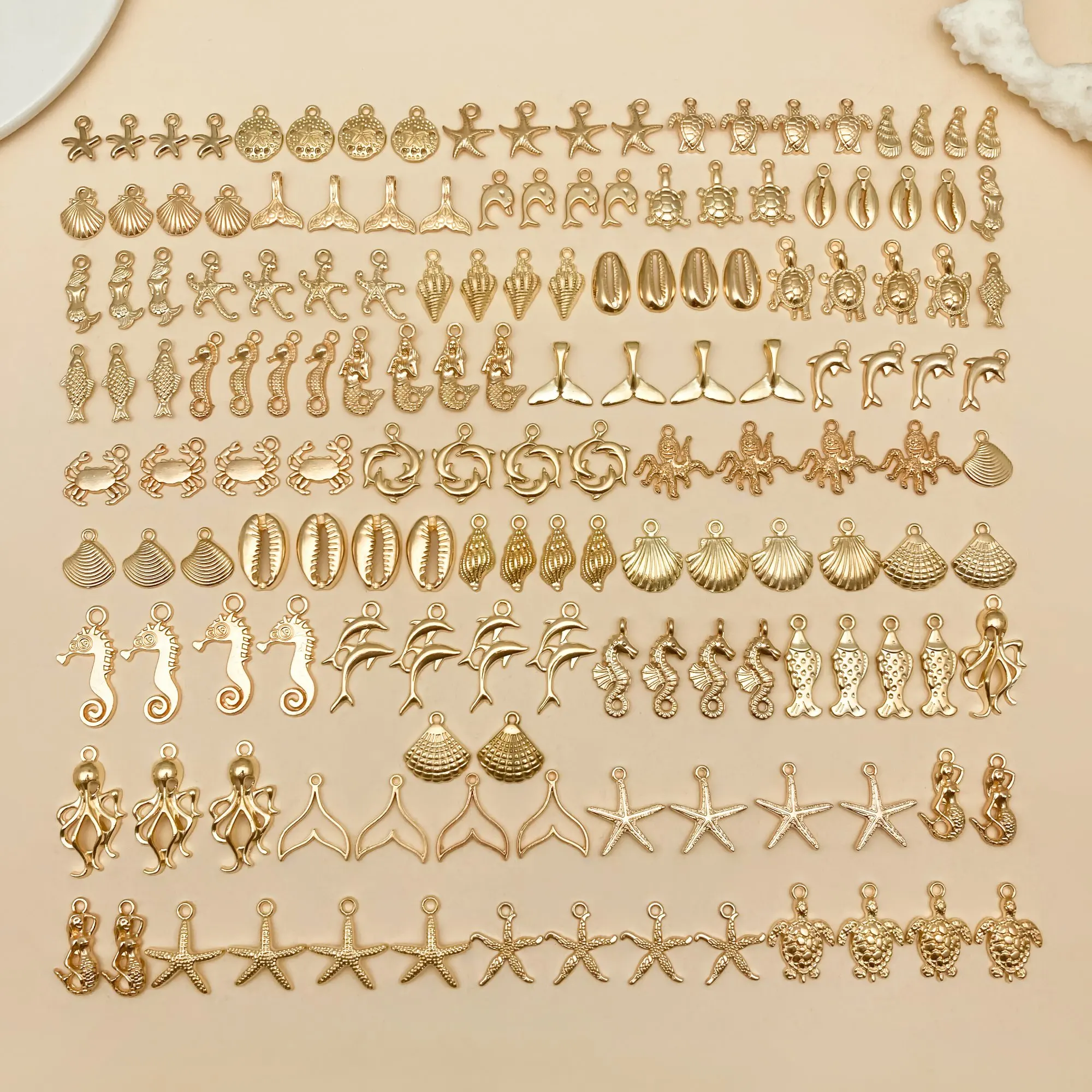 Aleatório misturado 20/50/100 pçs liga antigo oceano conchas, estrelas, cavalos marinhos série encantos pingentes acessórios, adequado para diy brinco