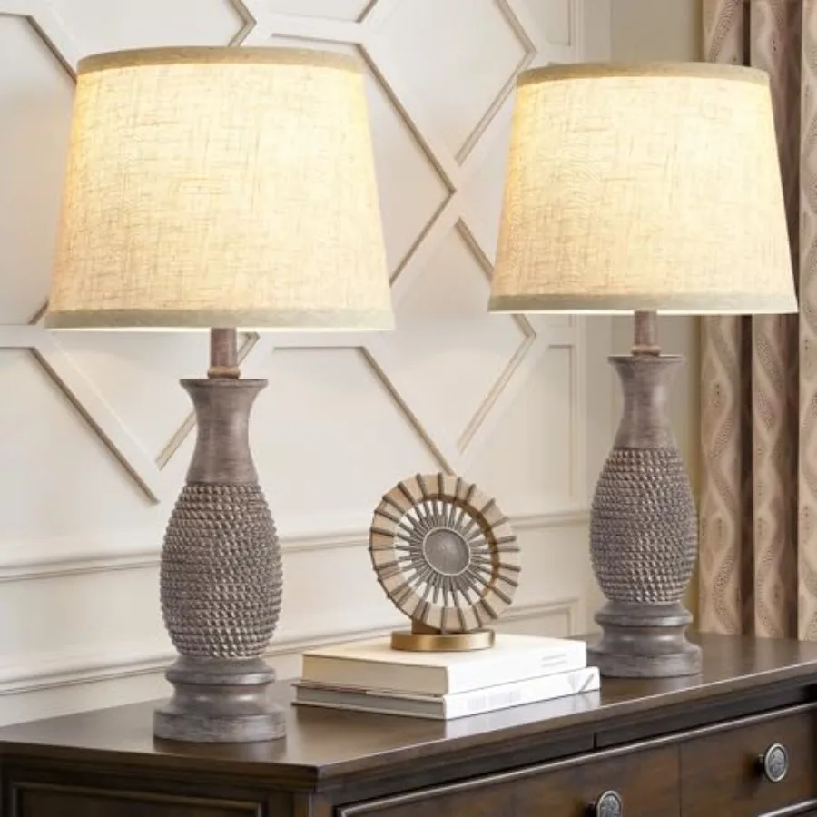 

Table Lamps Set of 2-21.6" Resin Farmhouse Bedside Lamps for Bedroom Living Room Rustic Nightstand Bedroom Lamp with Rotary Swi