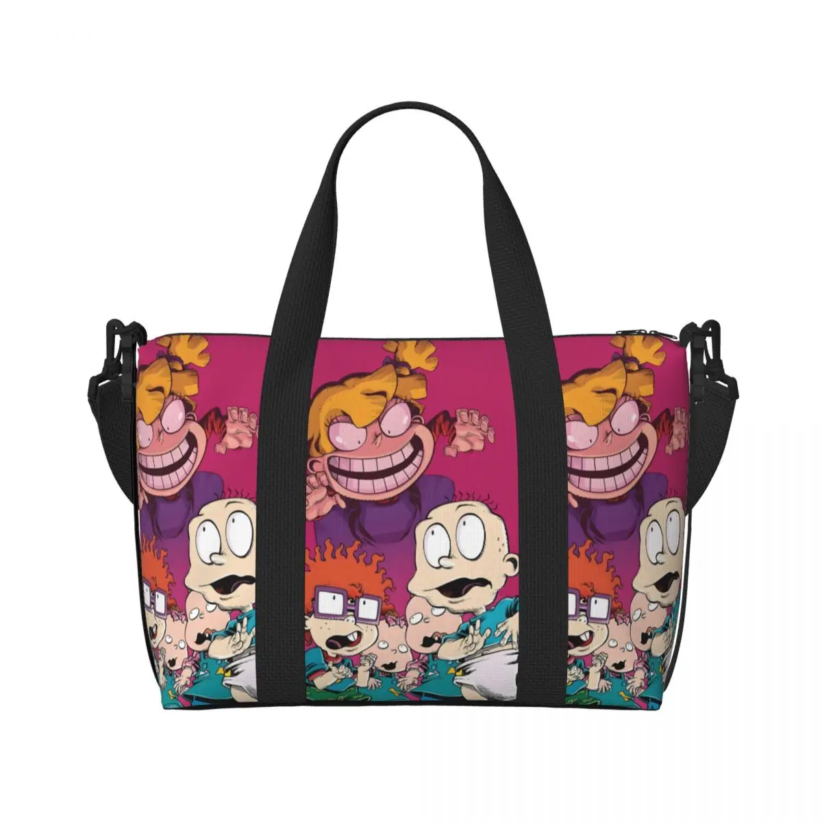 Aangepaste R-Rugrats strandtas voor dames Leuke cartoons groot compartiment strand gym reistassen