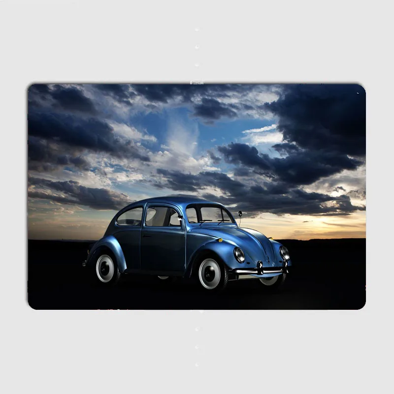 Blue VW Beetle Compact Car Retro Classic Car Metal Poster Sign Custom Tin Wall Decor Club Garage Drawing Room Decor Home Decor