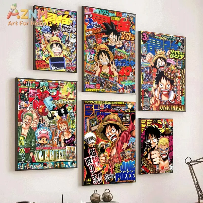 One Piece Jump Magazine Cover Canvas Wall Art Luffy Anime Unframed Canvas Print Manga Poster for Boys Bedroom Living Room Home W