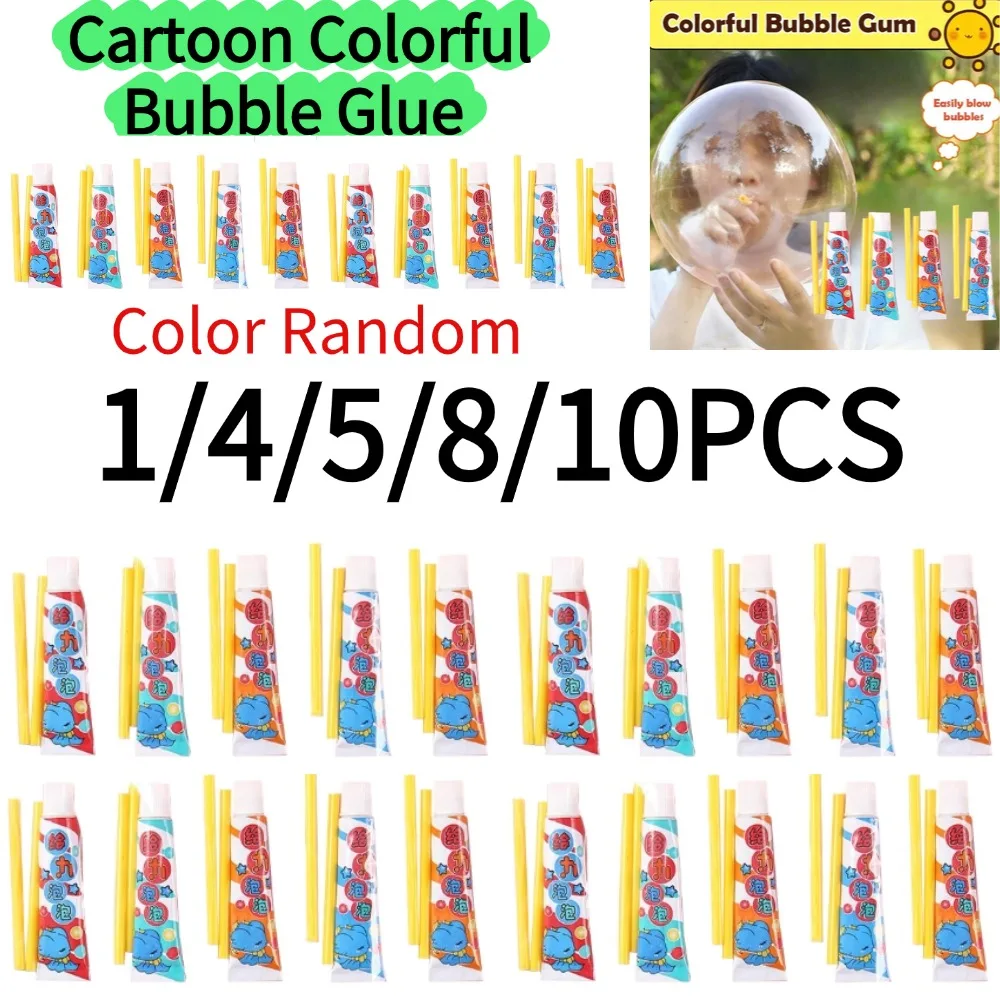 Pegamento de burbujas colorido de dibujos animados para niños, juguete interactivo para soplar burbujas irrompible y nostálgico, 1/4/5/8/10 Uds.