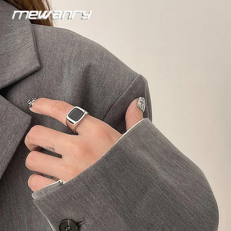 Mewanry Black Square Drip Glaze Rings For Women Couples Minimalist Trendy Punk Vintage Hip Hop Classic Street Party Jewelry Gift