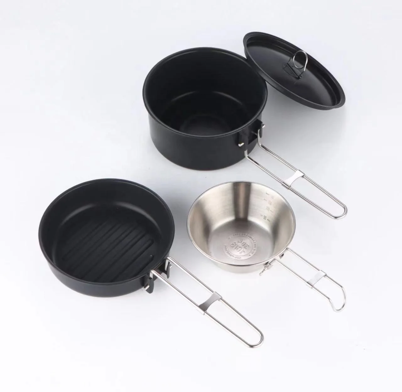 black cast iron kitchen set pots and pans non-stick frying pan camping cookware set