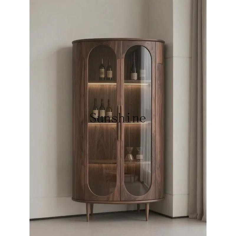 

Italian minimalist living room oval display cabinet solid wood storage side cabinet