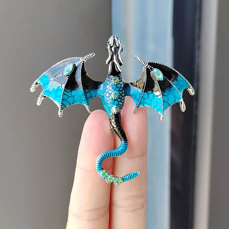 Vintage Enamel Dragon Brooches For Men Women 6-color Rhinestone Flying Dragon Clothing Decoration Party Office Brooch Pins Gifts