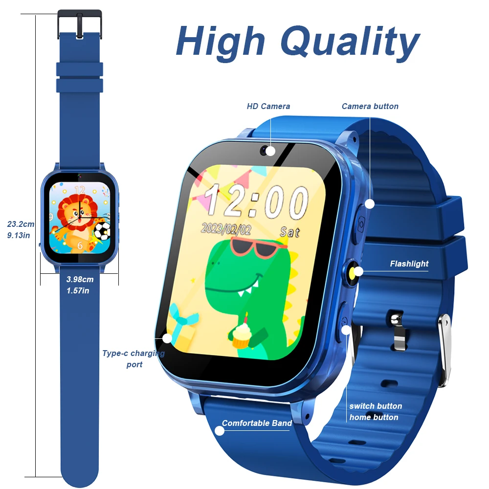 

2024 Smart Watch Kids HD Touch Screen 26 Games Smartwatch Video Camera Music Audiostory Learn Card Educational Watch Boy Girl