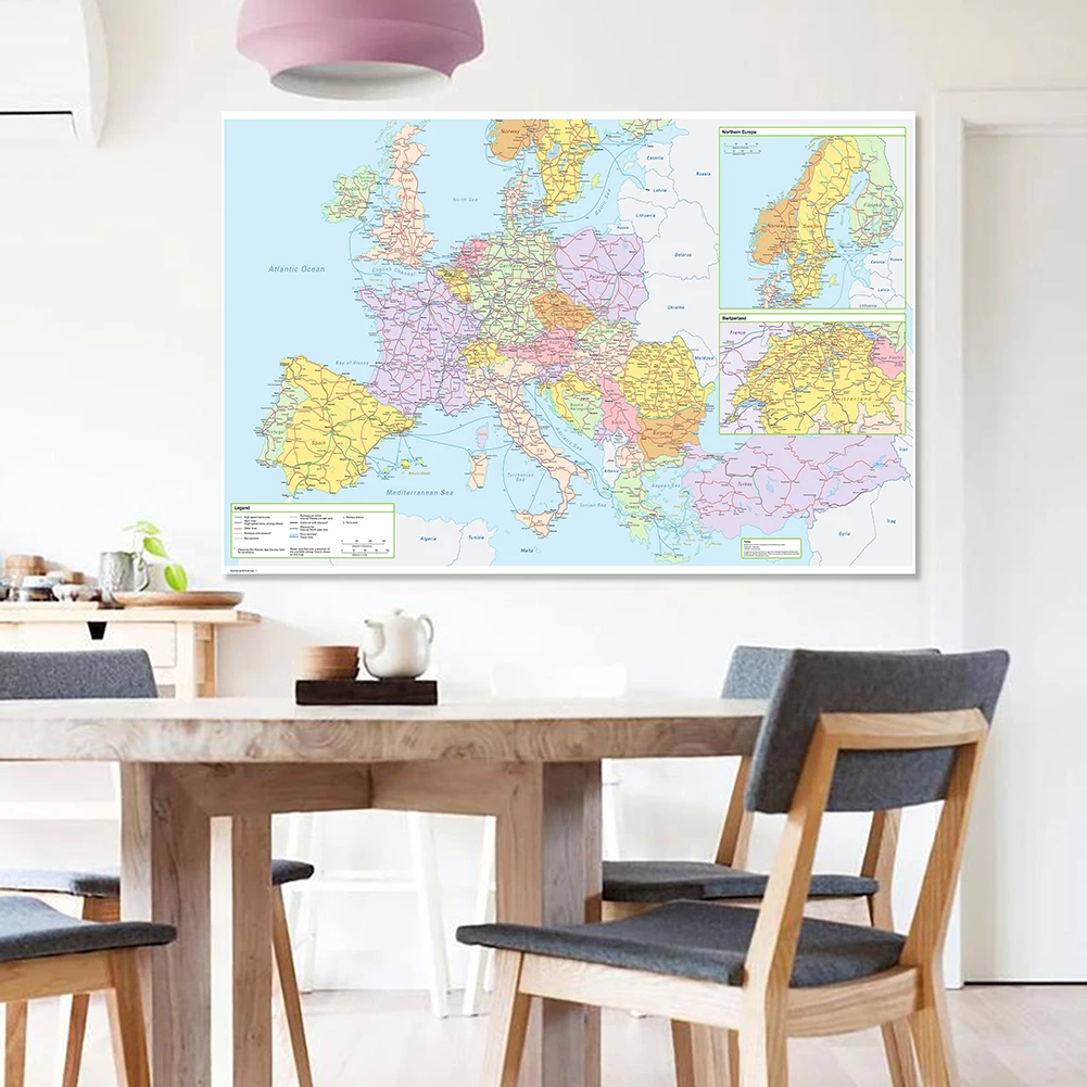 The Europe Map Traffic Route Map Large Poster Non-woven Canvas Painting  Decorative Hanging Picture School Supplies 225*150cm