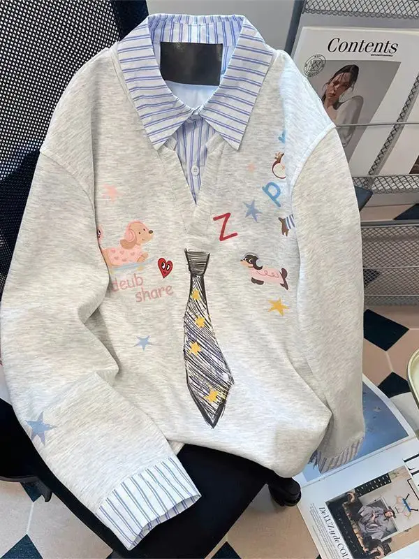 

Girls' College Style Shirt Sweatshirt Spring Autumn 2026 New Arrival Student Ladies' Loose Fit Printed Composite Fabric ...